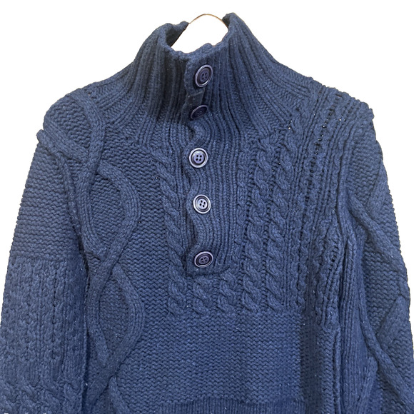 Vintage Diesel Gold Label Y2K Wool Sweater Chunky Mixed Cable Knit Small Blue - Picture 6 of 14